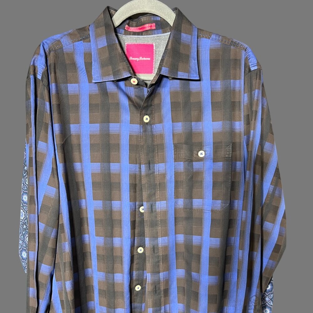 Tommy Bahama Blue/Grey Check Long-Sleeve Button-Up Shirt XL